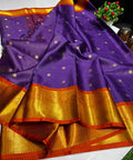 Royal Purple Katan Silk Banarasi Saree with Rich Gold Zari Border | Premium Handloom Elegance