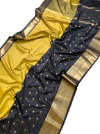 THE ELEGANT BLACK & MUSTARD BANARASI KATAN SILK SAREE