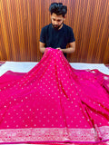 Elegant Rich Rani Mashroo Katan Banarasi Silk Saree with Intricate Silver Zari Work