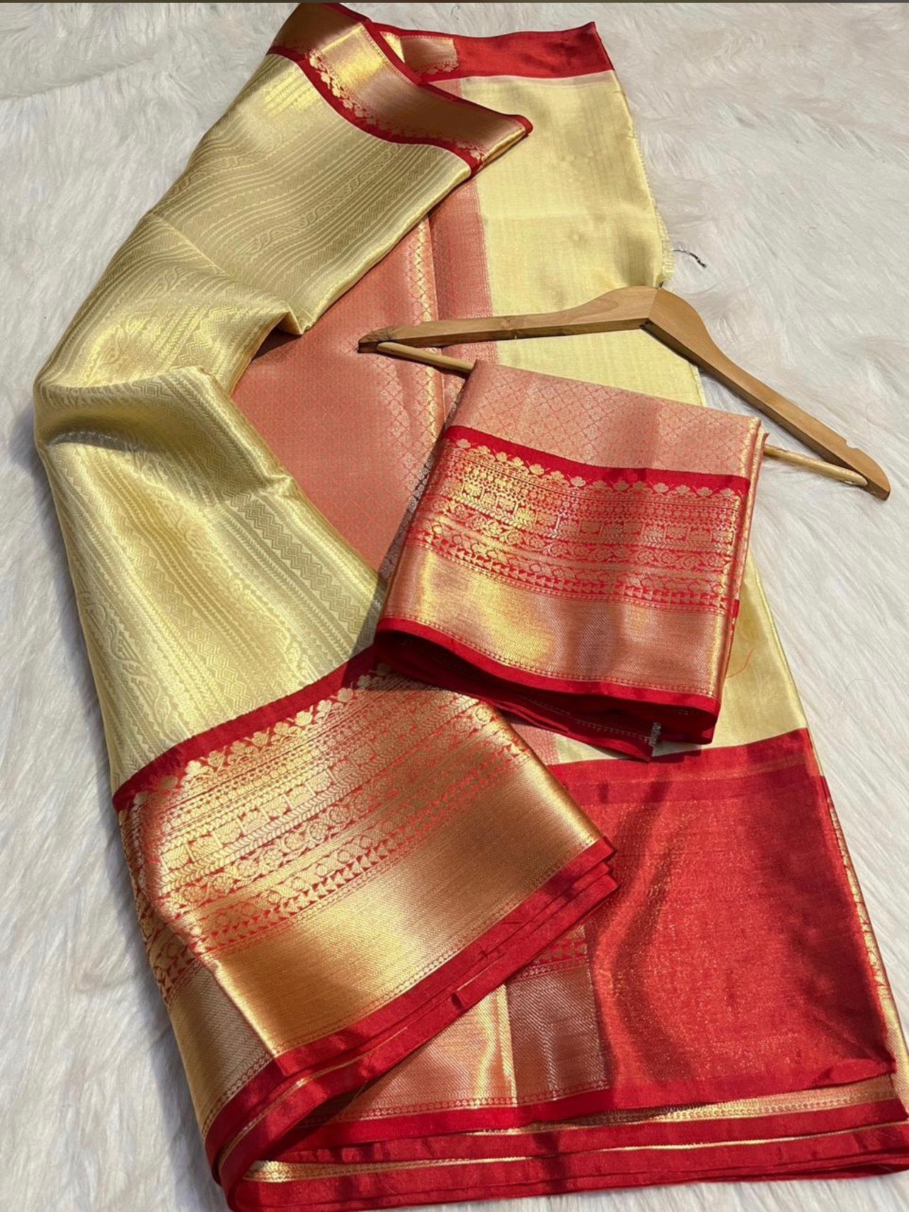 Royal Golden Red Tissue Banarasi Saree with Rich Zari Border