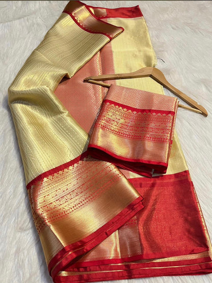 Royal Golden Red Tissue Banarasi Saree with Rich Zari Border