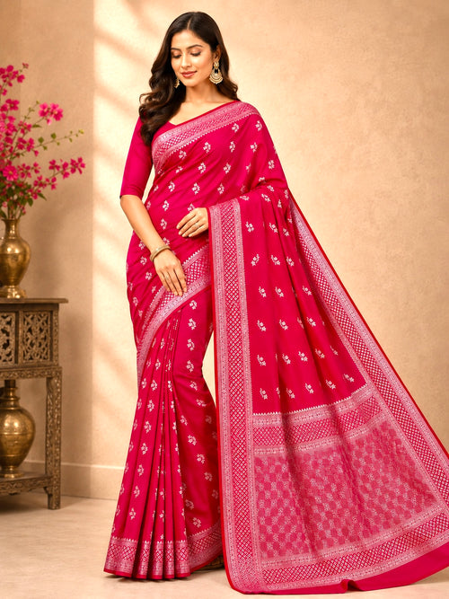 Premium Rich Rani Pink Mashroo Katan Banarasi Silk Saree