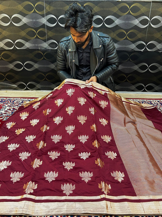 Elegant Wine Banarasi Katan Semi Silk Saree