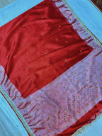 Ghungroo Highlighted Royal Red Banarasi Tissue Saree with Attached Lace Work – Premium Festive Collection