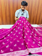 Premium Elegant Wine Magenta Mashroo Katan Banarasi Silk Saree
