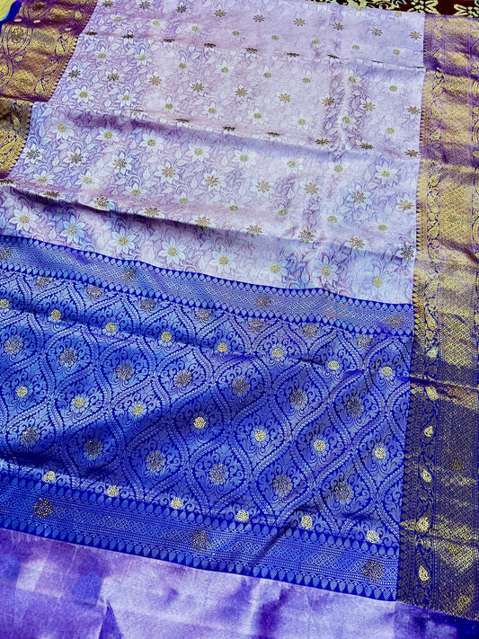 Elegant Lavender Banarasi Katan Tissue Saree with Rich Handwork