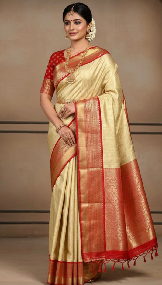 Royal Golden Red Tissue Banarasi Saree with Rich Zari Border