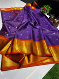 Royal Purple Katan Silk Banarasi Saree with Rich Gold Zari Border | Premium Handloom Elegance