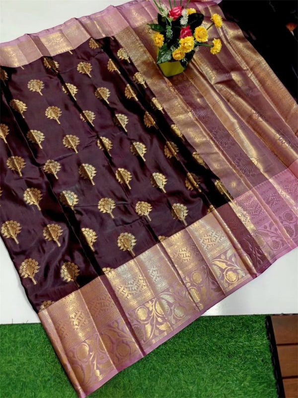 Premium Maroon Katan Silk Saree with Pink Contrast Zari Border | Elegant Banarasi Weave