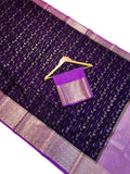 Elegant Royal Purple Chiniya Silk Saree with Rich Zari Border & Brocade Blouse Piece | Banarasi Party Wear Saree