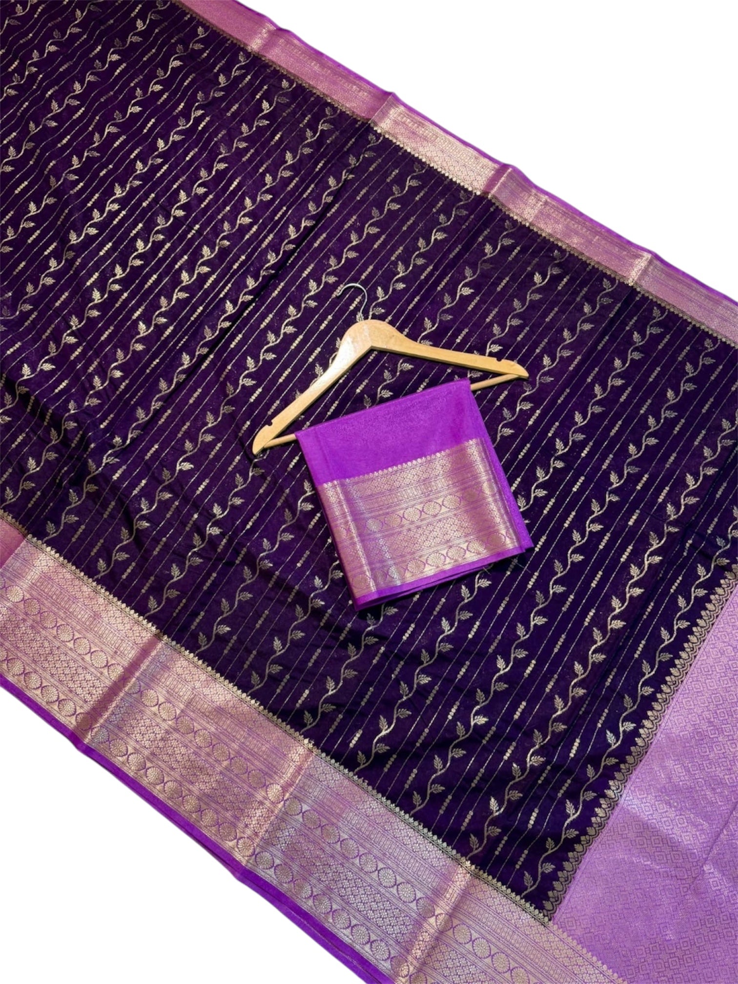 Elegant Royal Purple Chiniya Silk Saree with Rich Zari Border & Brocade Blouse Piece | Banarasi Party Wear Saree