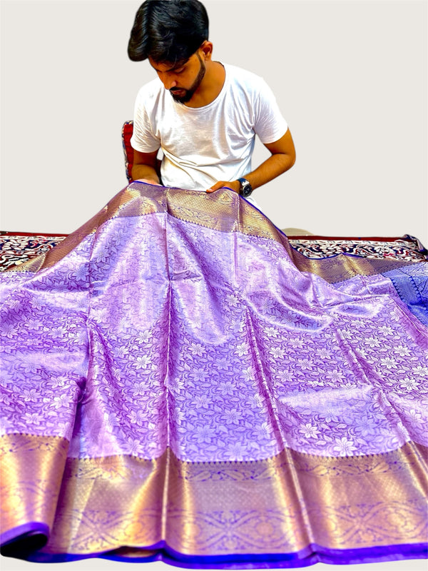 Exclusive Lavender Katan Tissue Banarasi Saree – Premium Silk Shine