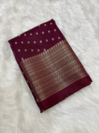 Elegant Maroon Katan Silk Banarasi Saree with Rich Zari Border