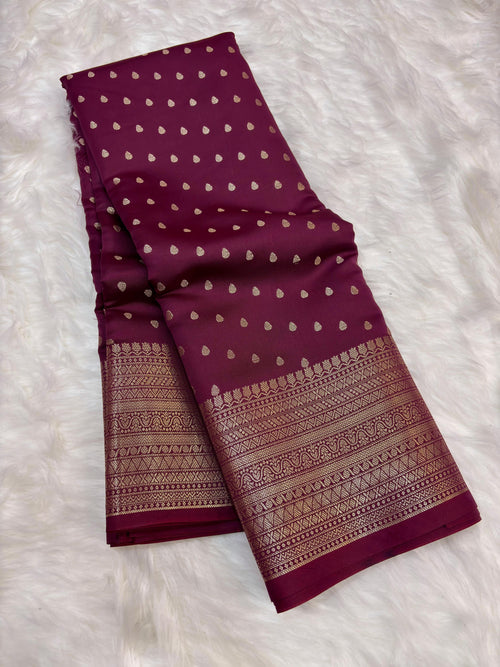 Elegant Maroon Katan Silk Banarasi Saree with Rich Zari Border