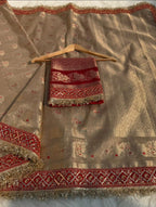 Elegant Tissue Banarasi Saree with Red Attached Lace Work | Premium Party & Wedding Wear