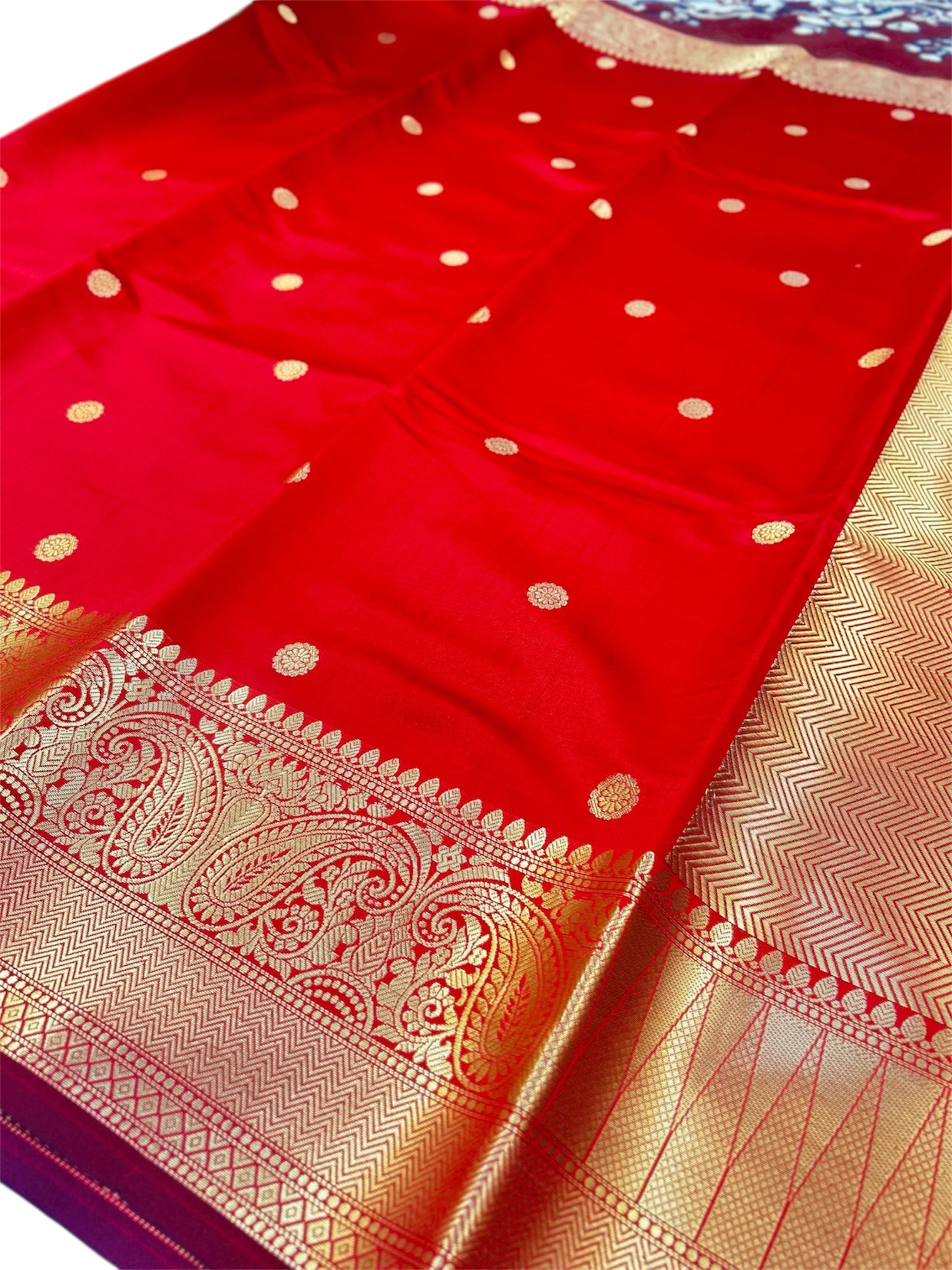 Rich Red Katan Silk Banarasi Saree with Traditional Zari Border | Elegant Wedding Saree