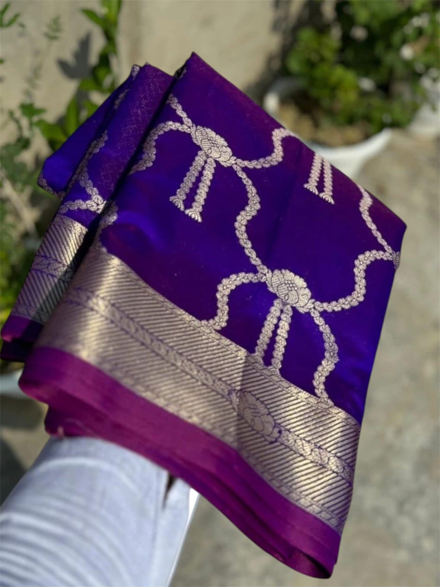 Royal Purple Katan Silk Banarasi Saree with Elegant Zari Border | Premium Banarasi Saree
