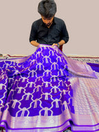Royal Purple Katan Silk Banarasi Saree with Elegant Zari Border | Premium Banarasi Saree