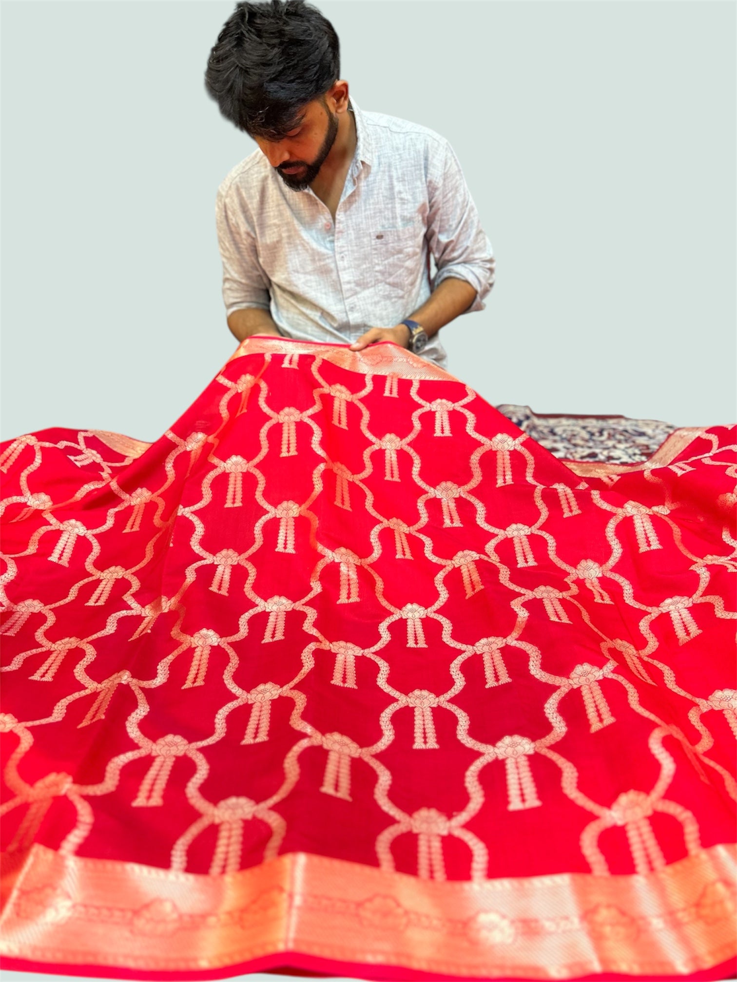 Premium Red Katan Silk Banarasi Saree with Allover Zari Jaal Design