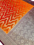 Elegant Warm Silk Banarasi Saree – Kesari Orange with Rich Maroon Zari Border