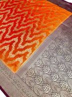 Elegant Warm Silk Banarasi Saree – Kesari Orange with Rich Maroon Zari Border