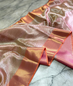 Sai Pallavi Inspired Elegant Peach Pink Tissue Banarasi Saree with Rich Golden Border
