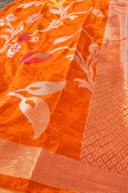Premium Elegant Orange Banarasi Chiniya Silk Saree with Silver Zari Weaving
