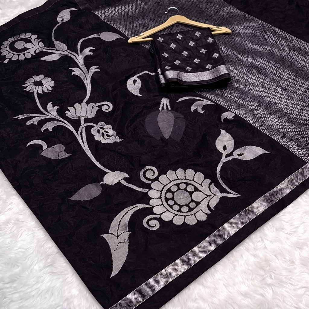 Royal Purple Katan Silk Banarasi Saree with Elegant Zari Border | Premium Banarasi Saree