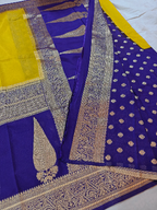 Elegant Royal Yellow & Blue Khaddi Georgette Banarasi Saree with Rich Zari Weaving