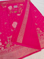 Luxurious Rani Pink Khaddi Georgette Banarasi Saree with Elegant Floral Zari Design