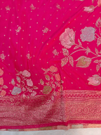 Luxurious Rani Pink Khaddi Georgette Banarasi Saree with Elegant Floral Zari Design