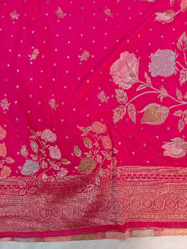 Luxurious Rani Pink Khaddi Georgette Banarasi Saree with Elegant Floral Zari Design