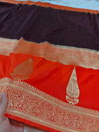Elegant Red Khaddi Georgette Banarasi Saree with Rich Zari Border & Contrast Blouse
