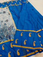 Elegant Blue Crepe Digital Printed Saree with Designer Border & Paisley Motifs