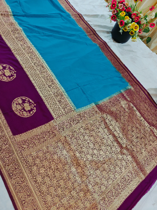 ✨Elegant Dual-Tone Khaddi Georgette Banarasi Saree with Rich Zari Work✨