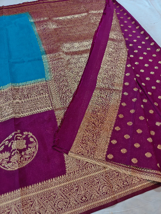 ✨Elegant Dual-Tone Khaddi Georgette Banarasi Saree with Rich Zari Work✨