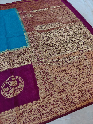 ✨Elegant Dual-Tone Khaddi Georgette Banarasi Saree with Rich Zari Work✨
