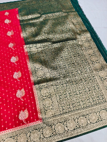 Royal Red Khaddi Georgette Banarasi Saree with Rich Green Zari Pallu