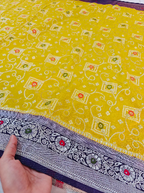 Elegant Yellow Khaddi Georgette Banarasi Saree with Rich Purple Pallu