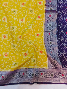 Elegant Yellow Khaddi Georgette Banarasi Saree with Rich Purple Pallu