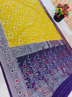 Elegant Yellow Khaddi Georgette Banarasi Saree with Rich Purple Pallu
