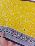 Elegant Yellow Khaddi Georgette Banarasi Saree with Rich Purple Pallu