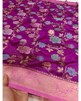 Elegant Rich Purple Banarasi Viscose Silk Saree with Zari Floral Weaving & Premium Brocade Blouse