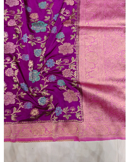 Elegant Rich Purple Banarasi Viscose Silk Saree with Zari Floral Weaving & Premium Brocade Blouse