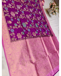 Elegant Rich Purple Banarasi Viscose Silk Saree with Zari Floral Weaving & Premium Brocade Blouse