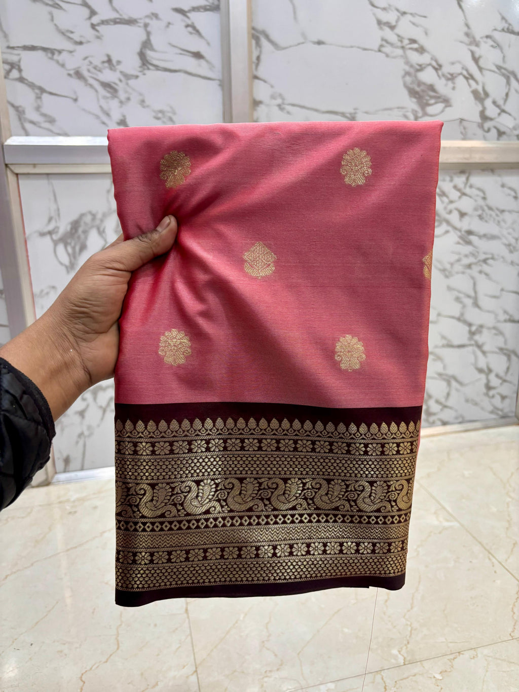 THE ELEGANT ROSE PINK BANARASI KATAN SILK SAREE