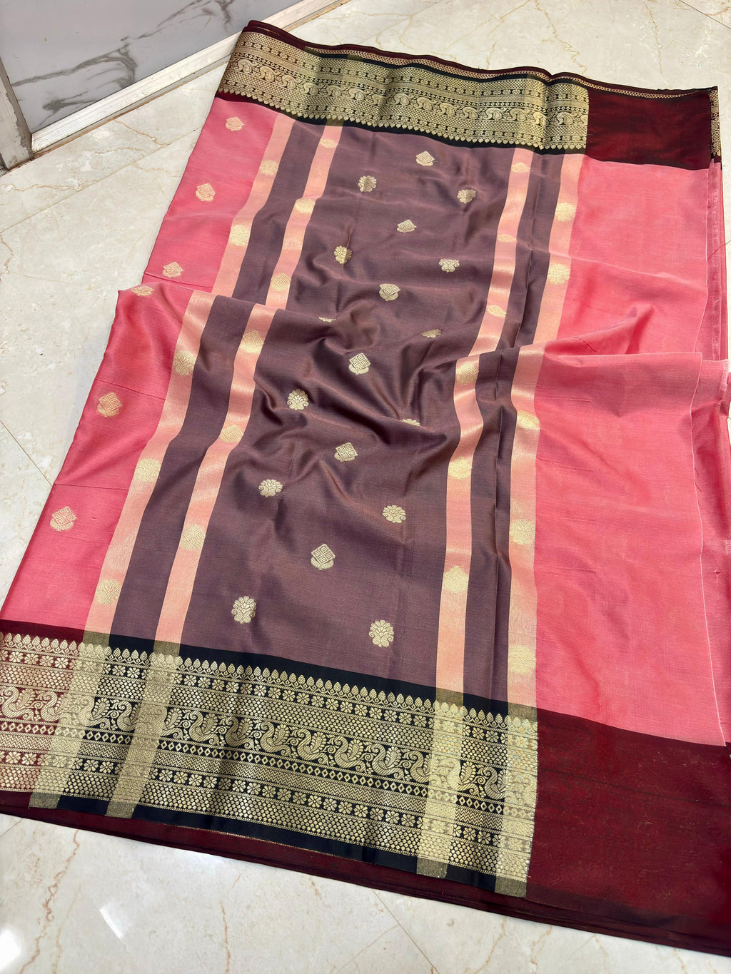 THE ELEGANT ROSE PINK BANARASI KATAN SILK SAREE