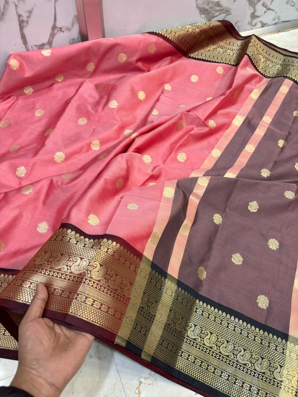 THE ELEGANT ROSE PINK BANARASI KATAN SILK SAREE
