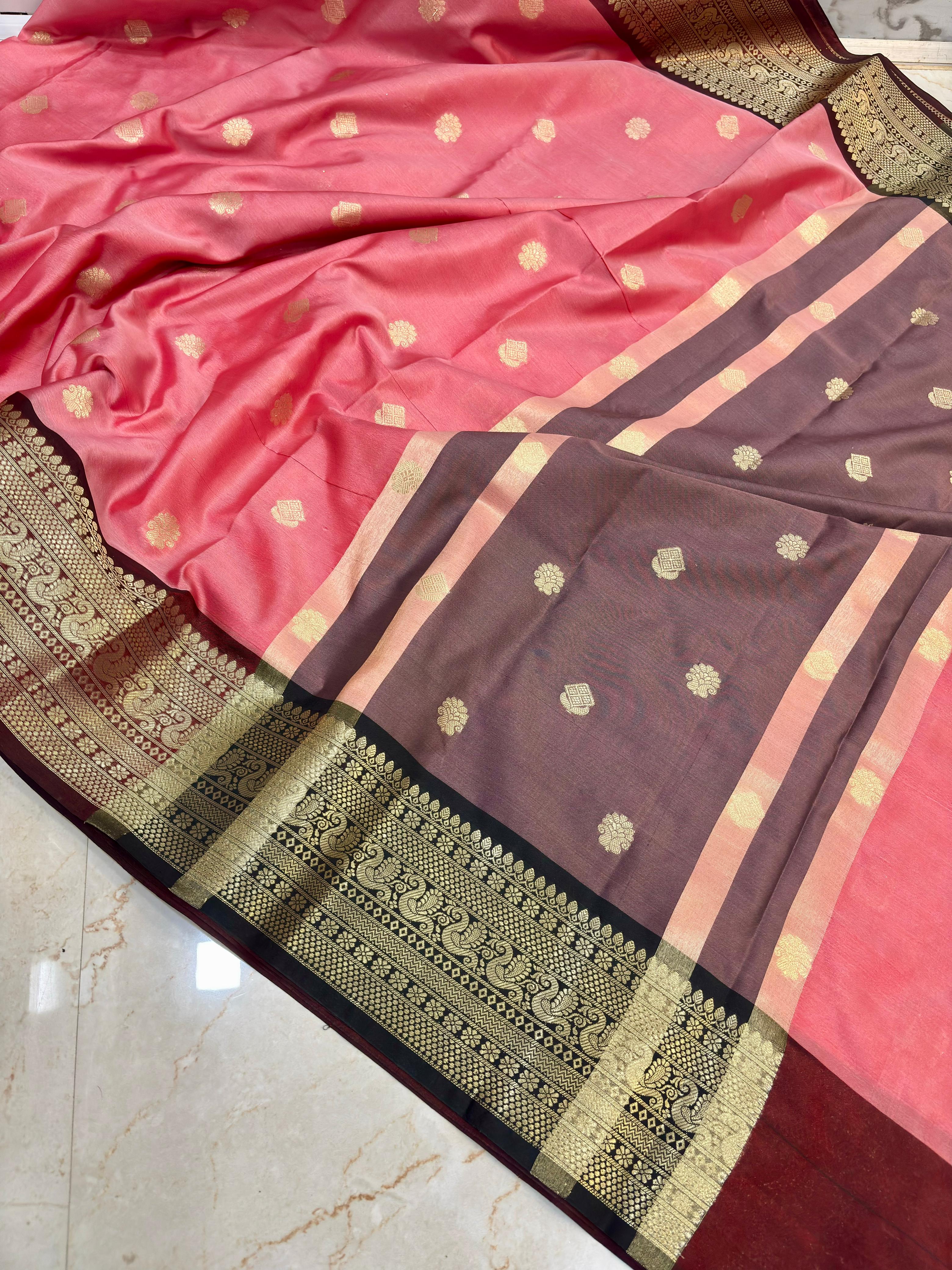 THE ELEGANT ROSE PINK BANARASI KATAN SILK SAREE