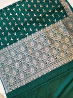 Luxurious Emerald Green Mashroo Katan Banarasi Silk Saree